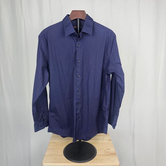 Ben Sherman Navy Button Down Stretch Shirt Men’s L 16 32/33 - Picture 1 of 3